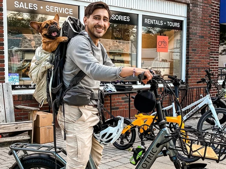 new york e-bike owner with dog