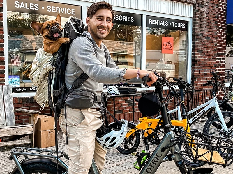 new york e-bike owner with dog
