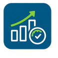 A rising bar chart with a checkmark