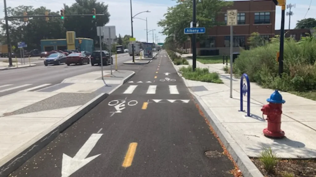 Protected bike lane in Buffalo, New York