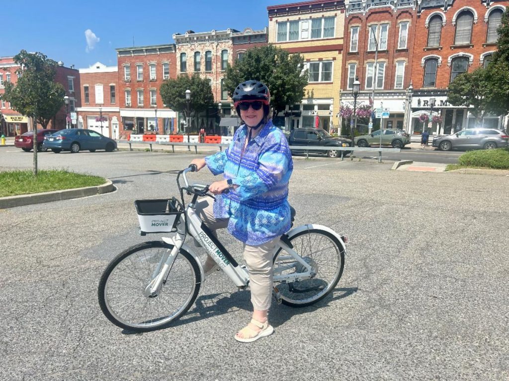 Village of Ossining Mayor Rika Levin riding an E-bike