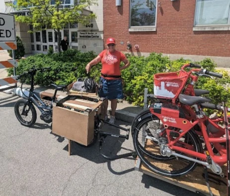 Rebecca with her cargo bike set up