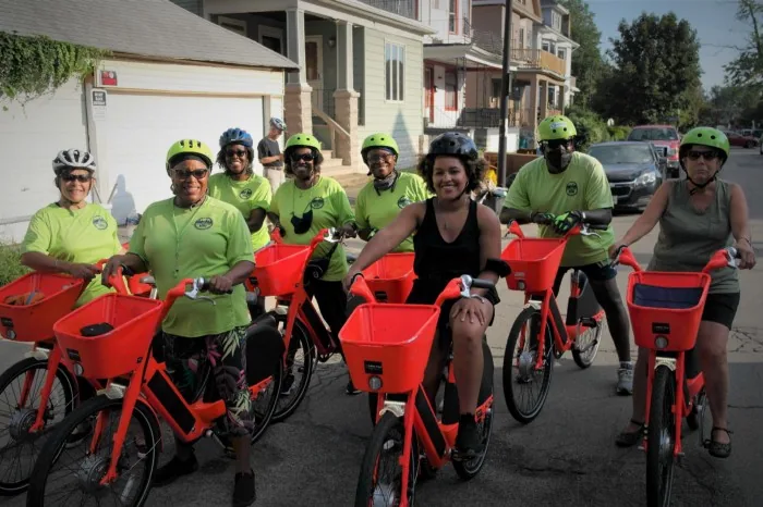 Group bike ride on e-bikes, east side bike club buffalo