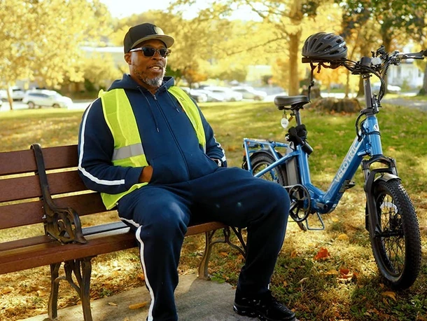 A proud new e-bike owner