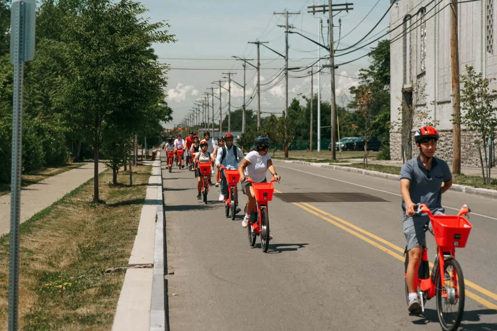 Cornell High Road Fellows riding on Northland Ave in Buffalo, NY.